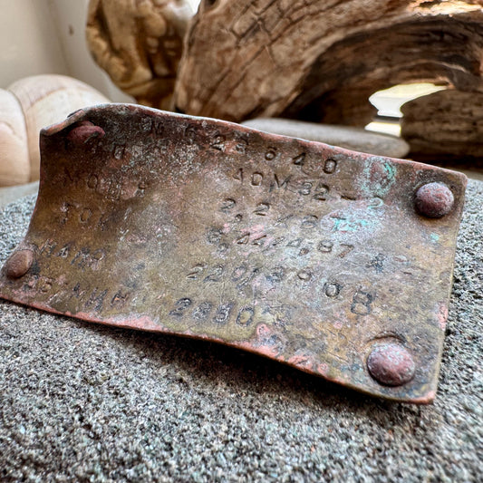 Vintage Metal Machine Plate A2530 – Industrial Tag, Found Metal Artifact, Steampunk Supply, Rusty Maker Plate, Salvaged Relic Decor