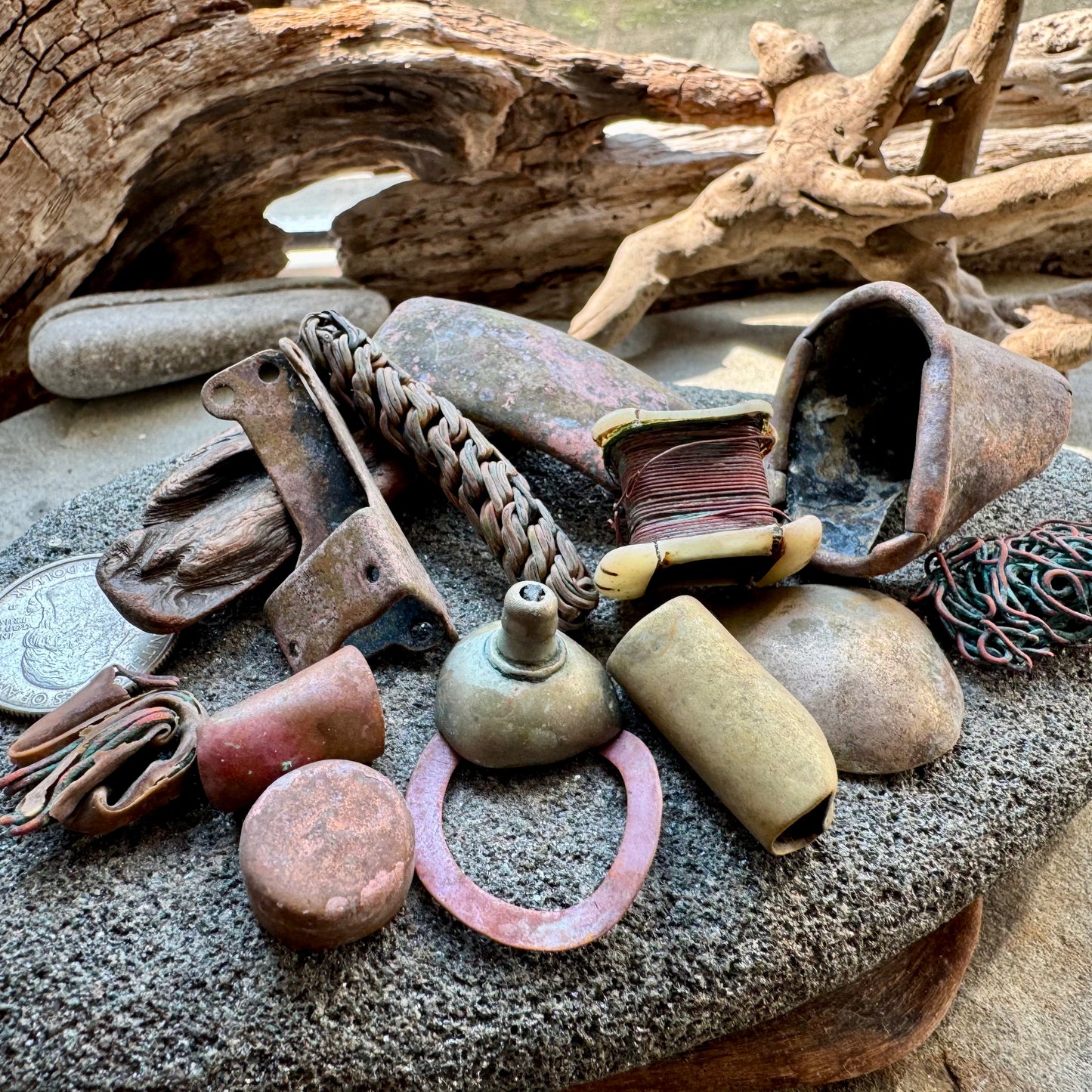 Authentic Beach Metal Finds Lot A2532 – Rustic Salvaged Metal Pieces, Nautical Patina Scrap, Found Objects for Art, Jewelry Making, Assemblage Craft Supplies