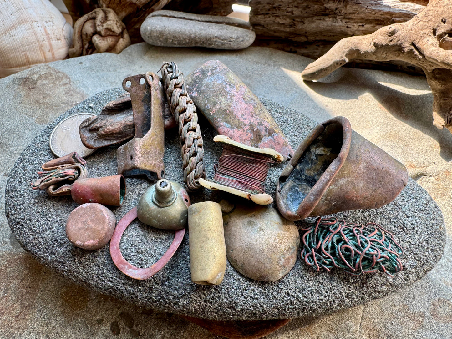 Authentic Beach Metal Finds Lot A2532 – Rustic Salvaged Metal Pieces, Nautical Patina Scrap, Found Objects for Art, Jewelry Making, Assemblage Craft Supplies