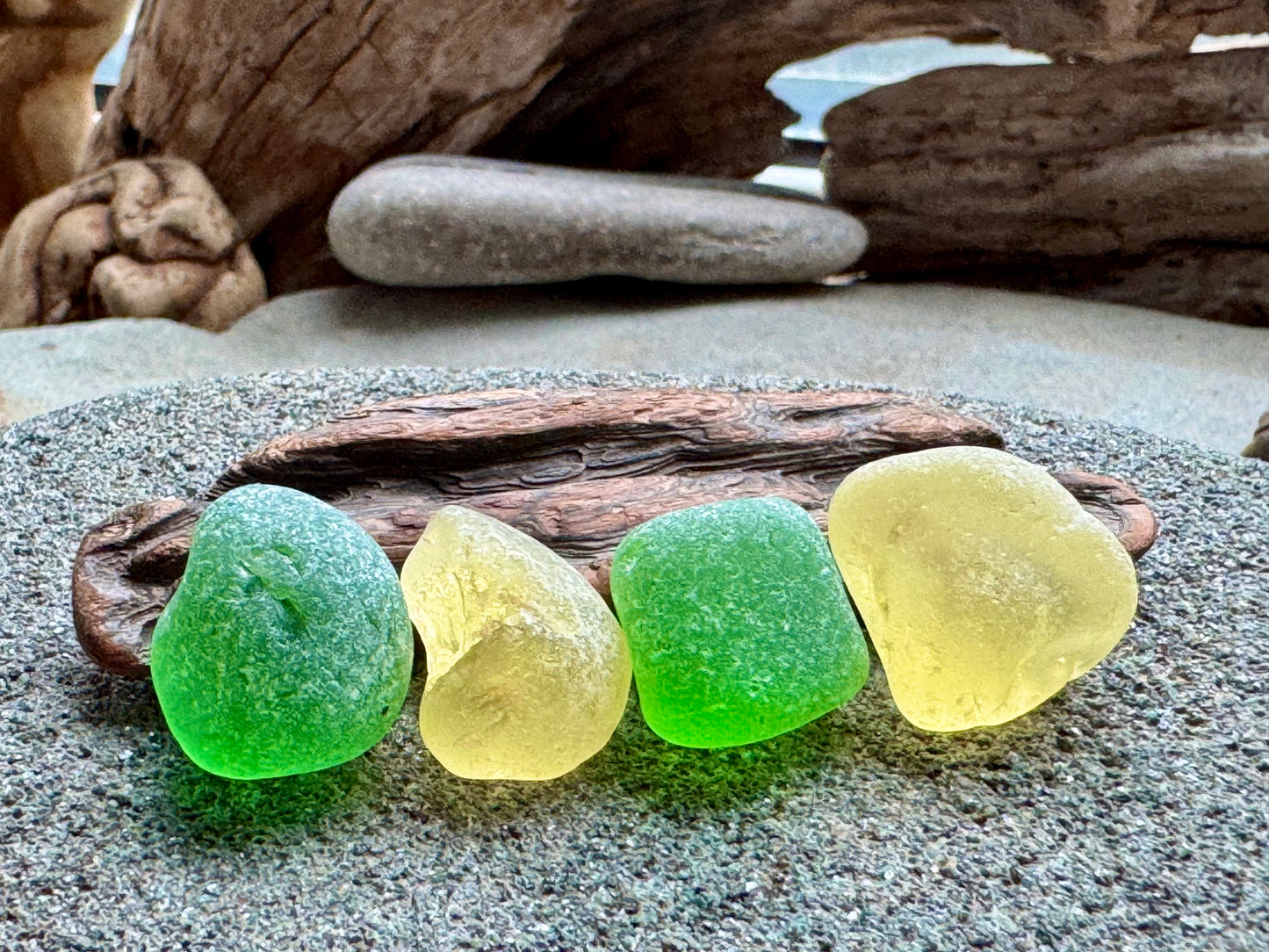 Green & Yellow Sea Glass Set A2584 for Jewelry Making – Genuine Beach Found Sea Glass Pieces – DIY Craft Supply