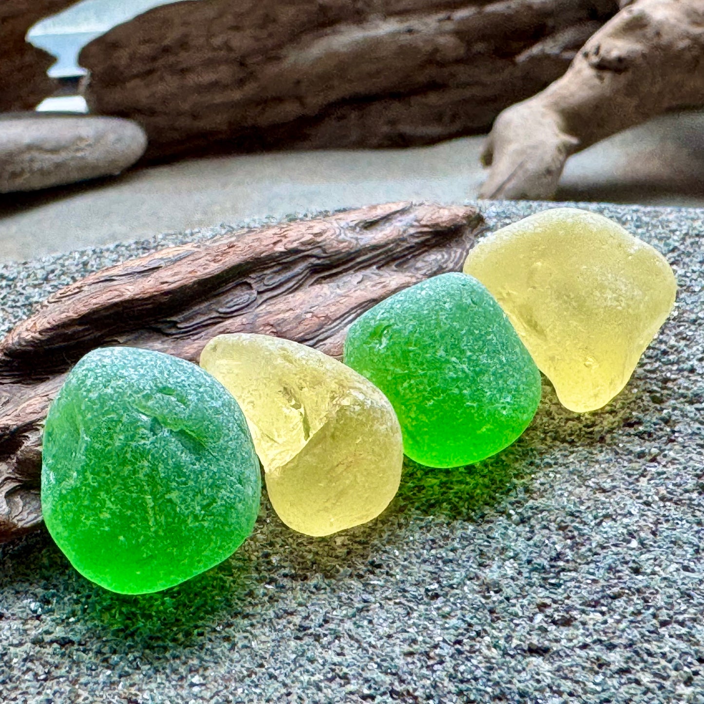 Green & Yellow Sea Glass Set A2584 for Jewelry Making – Genuine Beach Found Sea Glass Pieces – DIY Craft Supply