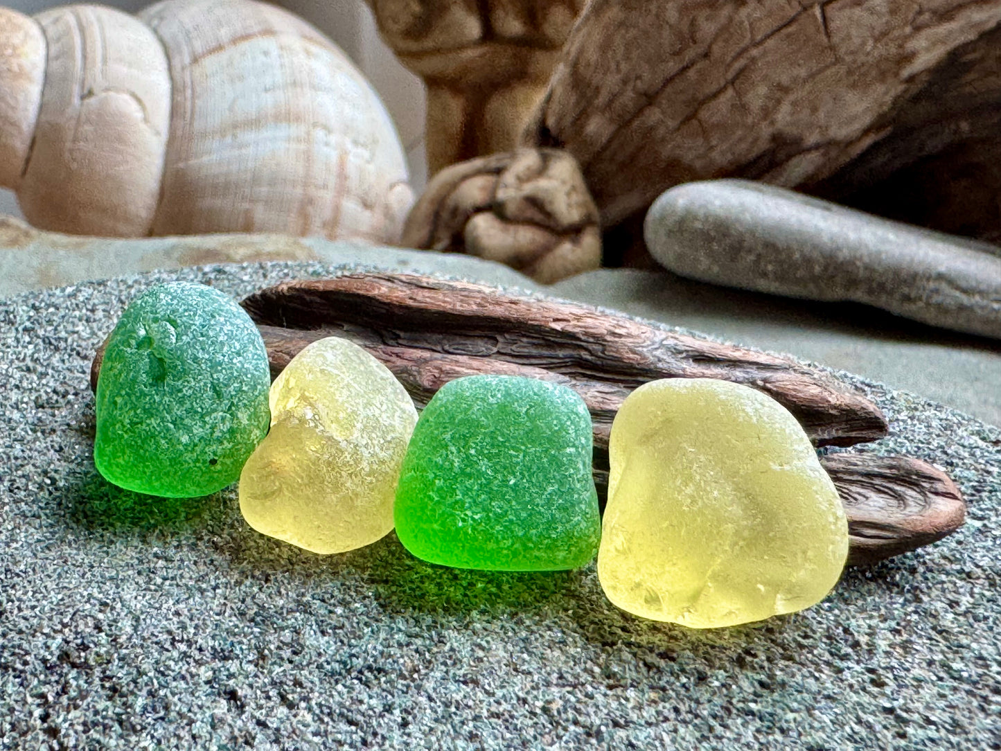 Green & Yellow Sea Glass Set A2584 for Jewelry Making – Genuine Beach Found Sea Glass Pieces – DIY Craft Supply