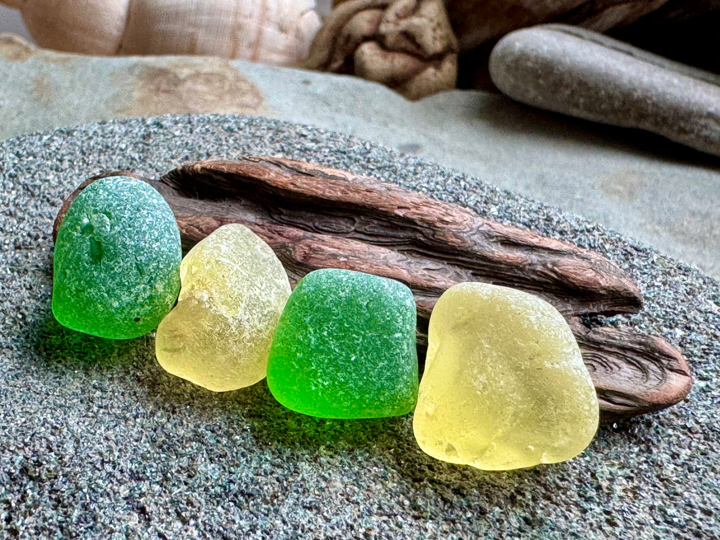 Green & Yellow Sea Glass Set A2584 for Jewelry Making – Genuine Beach Found Sea Glass Pieces – DIY Craft Supply