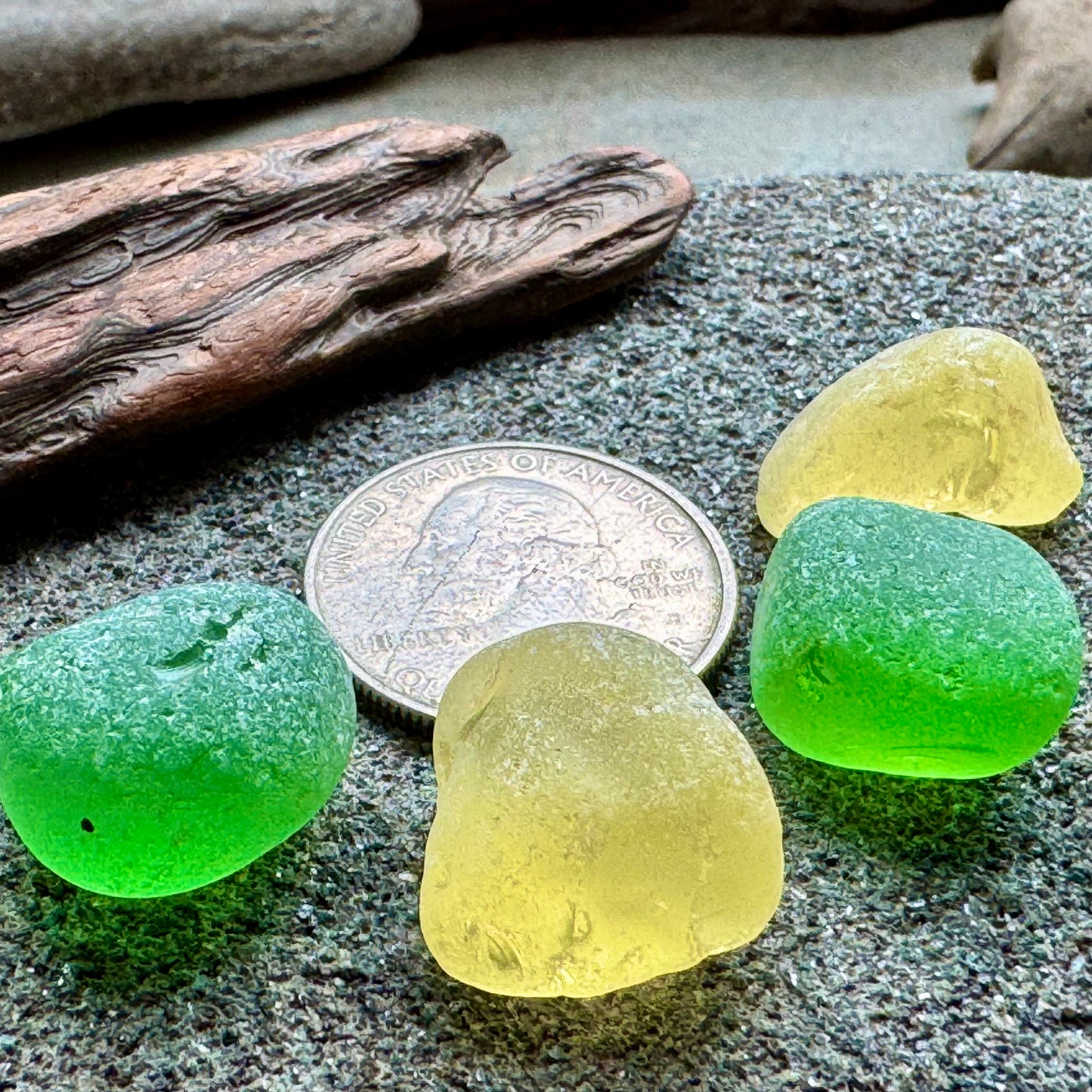 Green & Yellow Sea Glass Set A2584 for Jewelry Making – Genuine Beach Found Sea Glass Pieces – DIY Craft Supply