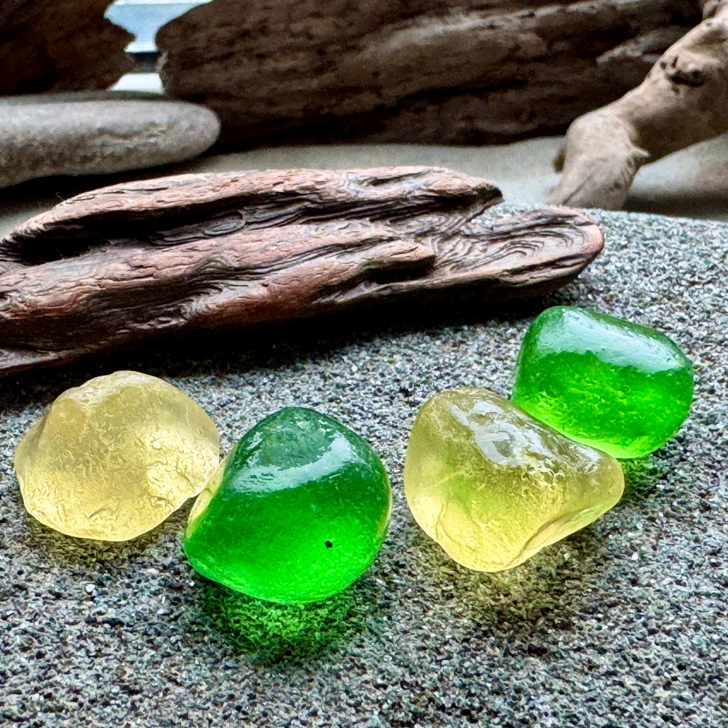 Green & Yellow Sea Glass Set A2584 for Jewelry Making – Genuine Beach Found Sea Glass Pieces – DIY Craft Supply
