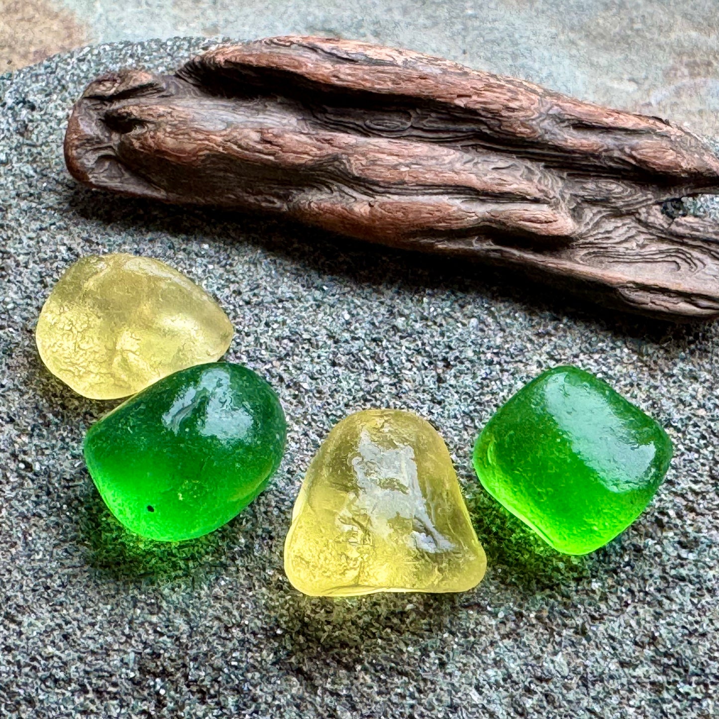 Green & Yellow Sea Glass Set A2584 for Jewelry Making – Genuine Beach Found Sea Glass Pieces – DIY Craft Supply