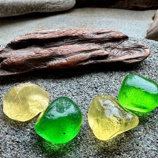 Green & Yellow Sea Glass Set A2584 for Jewelry Making – Genuine Beach Found Sea Glass Pieces – DIY Craft Supply