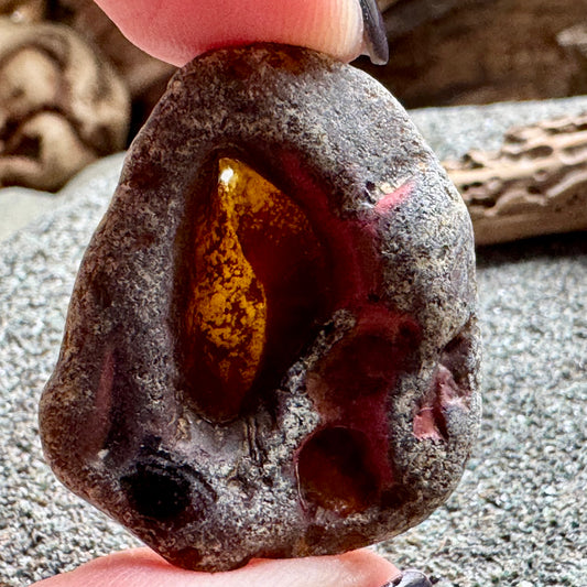 Rare Slag Sea Glass with Amber Core A2593 – Large Natural Melted Beach Glass, One of a Kind Collector Piece A2593