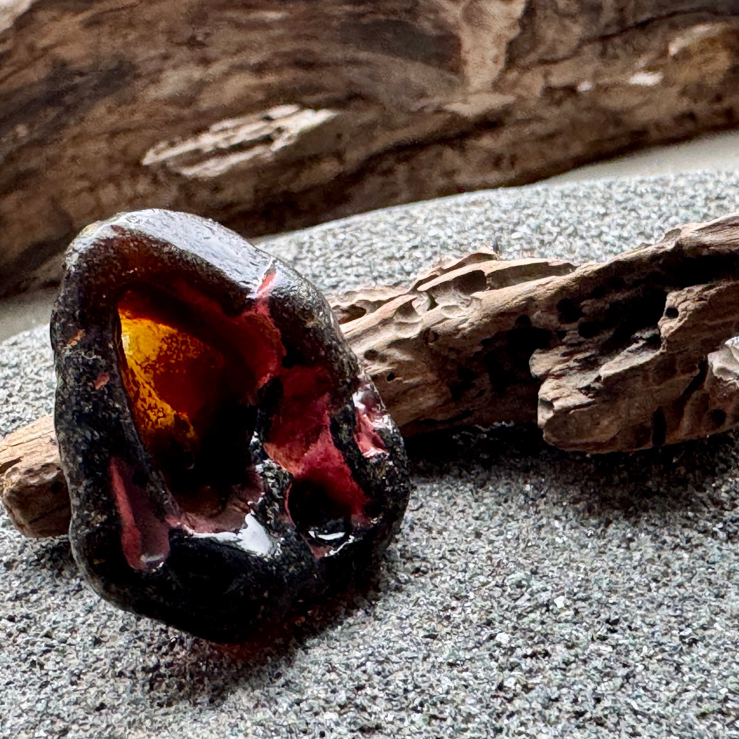 Rare Slag Sea Glass with Amber Core A2593 – Large Natural Melted Beach Glass, One of a Kind Collector Piece A2593