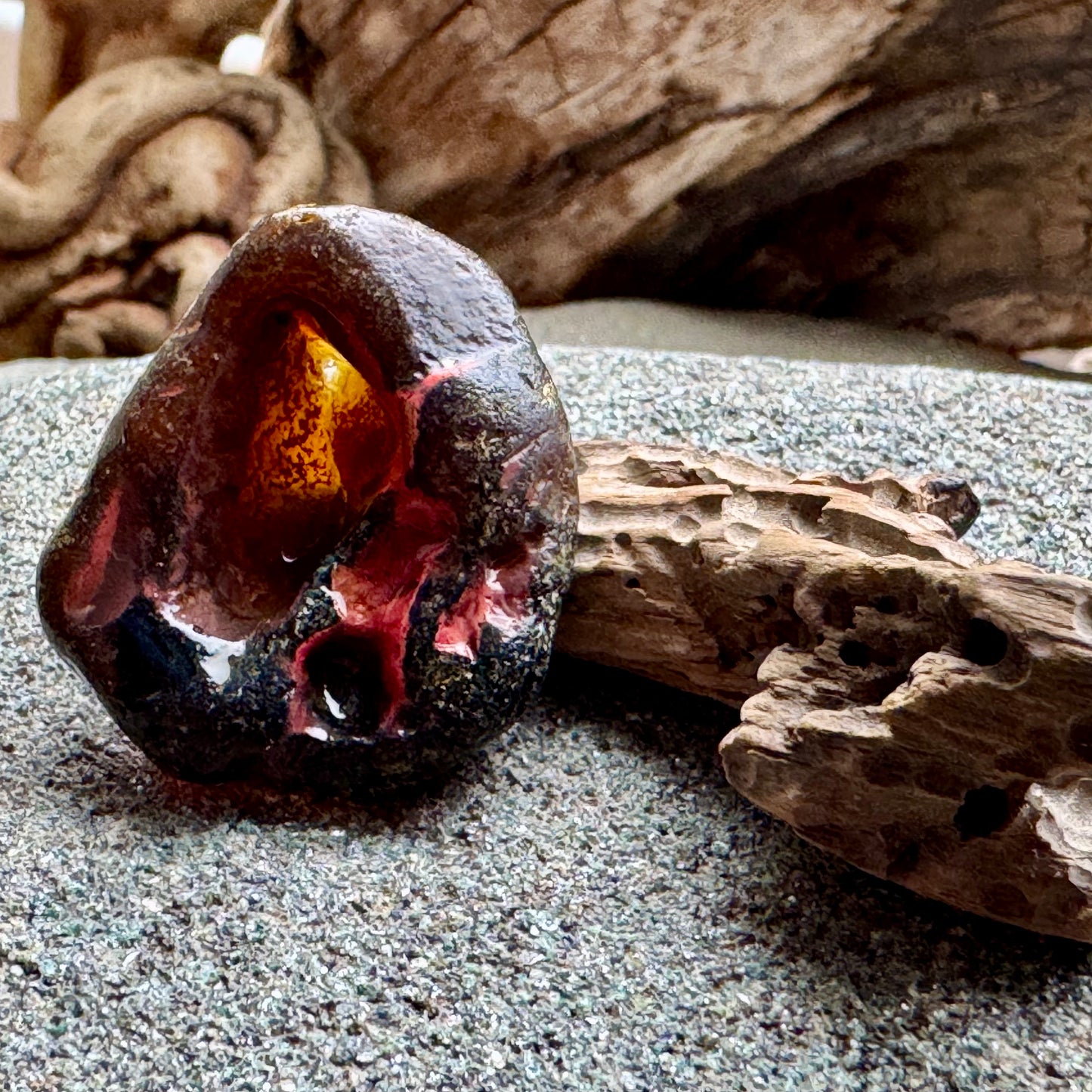 Rare Slag Sea Glass with Amber Core A2593 – Large Natural Melted Beach Glass, One of a Kind Collector Piece A2593