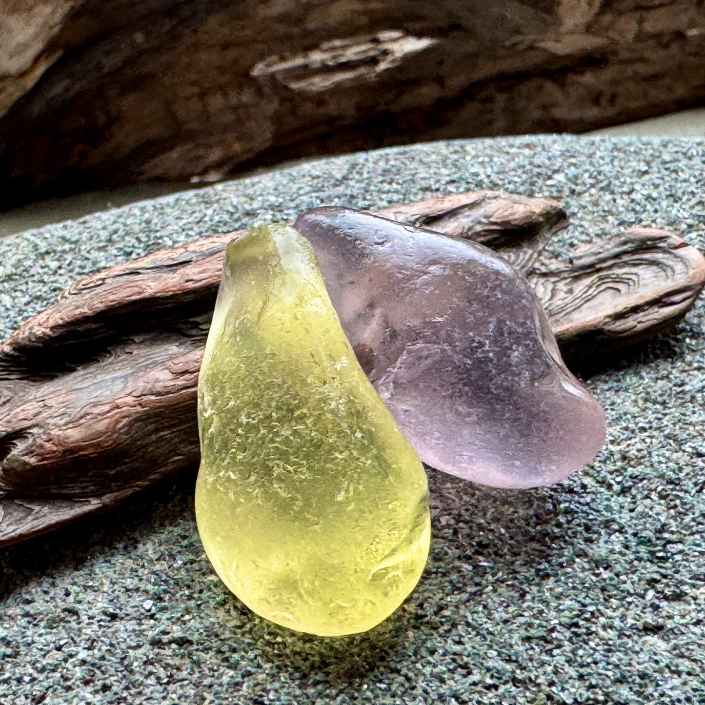 Rare Sea Glass Pair A2595 – Yellow & Lavender Matching Pieces | Genuine Beach Glass