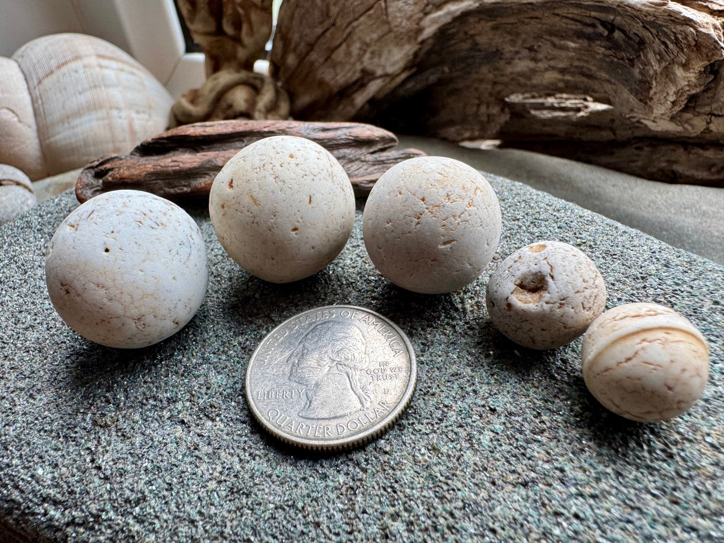 Sea Clay Marbles #2609 – Natural Ocean Clay Spheres, Beach Found Set