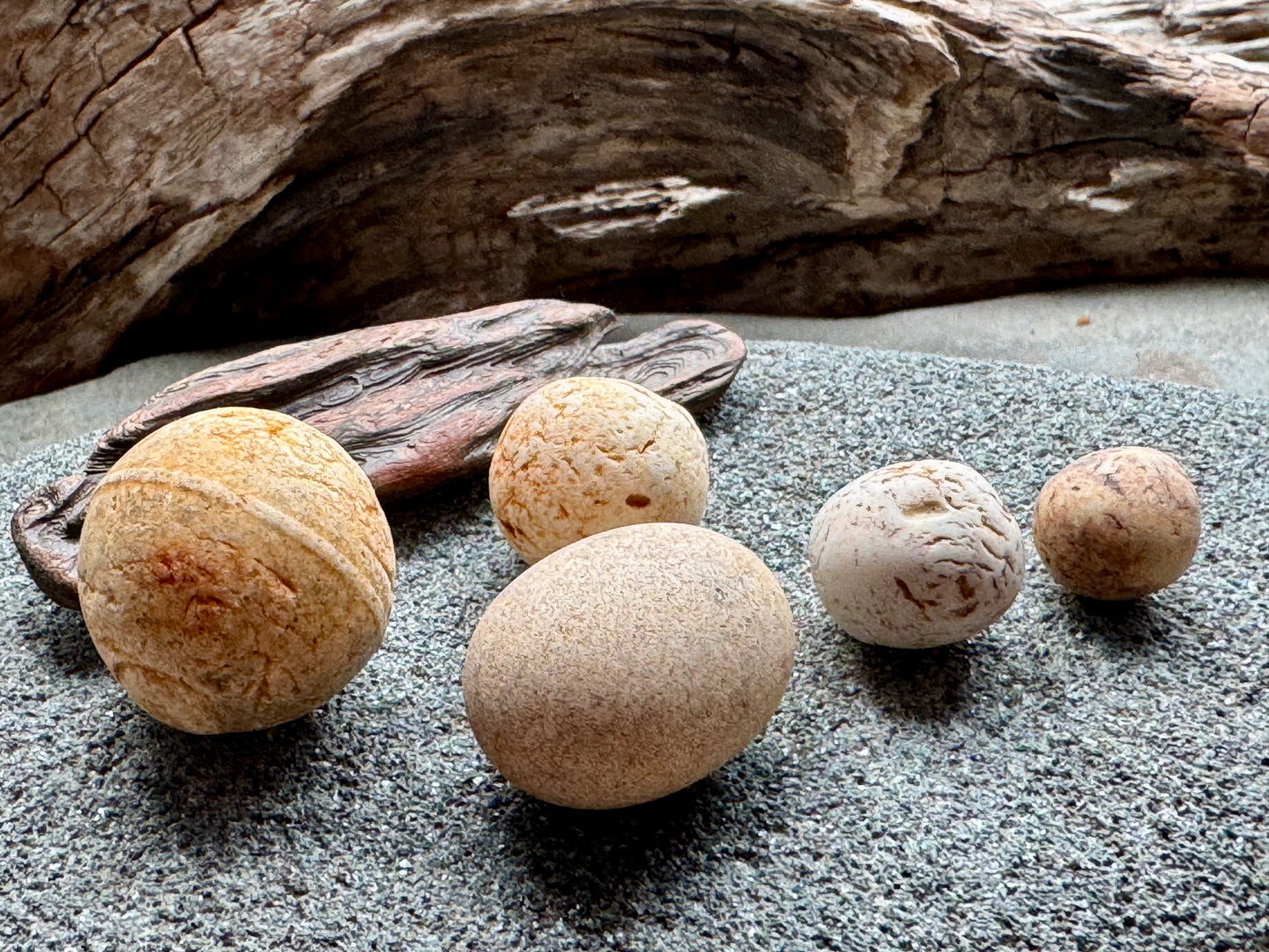 Sea Clay Marbles Set – Natural Ocean Tumbled Ceramic Balls, Beach Found Sea Pottery, Wabi-Sabi Decor, Collector Pieces (5 pcs) A2611