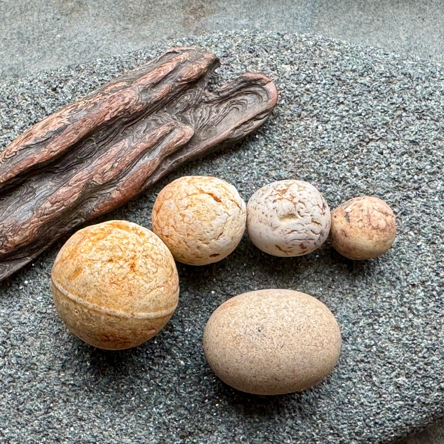 Sea Clay Marbles Set – Natural Ocean Tumbled Ceramic Balls, Beach Found Sea Pottery, Wabi-Sabi Decor, Collector Pieces (5 pcs) A2611