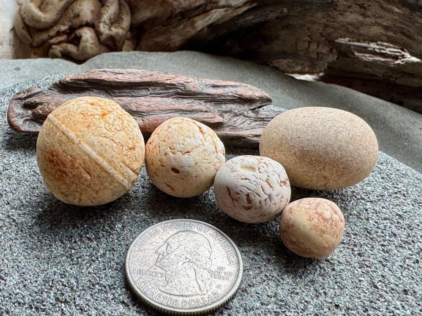 Sea Clay Marbles Set – Natural Ocean Tumbled Ceramic Balls, Beach Found Sea Pottery, Wabi-Sabi Decor, Collector Pieces (5 pcs) A2611