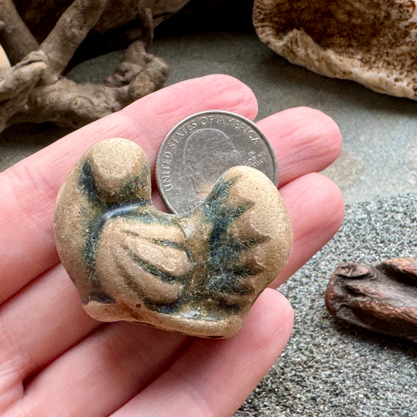 Sea Pottery Bird Figurine – Beach Found Ocean Tumbled Ceramic, Wabi-Sabi Decor, Craft Supply, Sea of Japan A2001