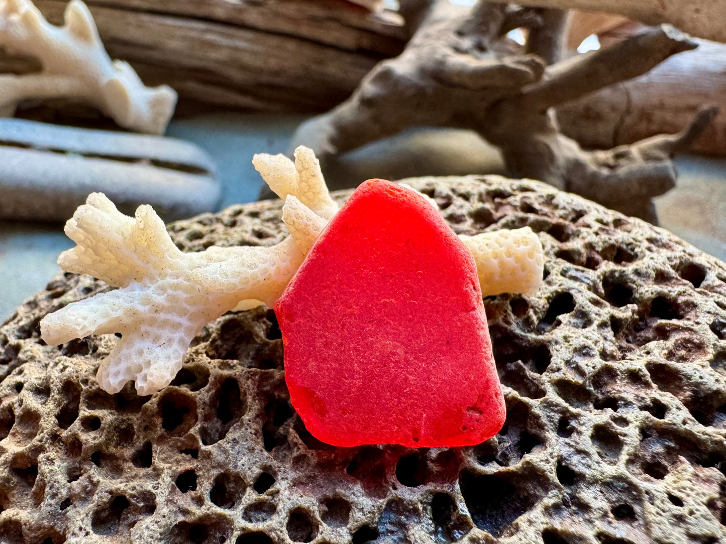 Natural Red Sea Glass Pieces B2957 — Genuine Beach Found Jewelry Supply, Craft Glass, Rare Ocean Tumbled Glass