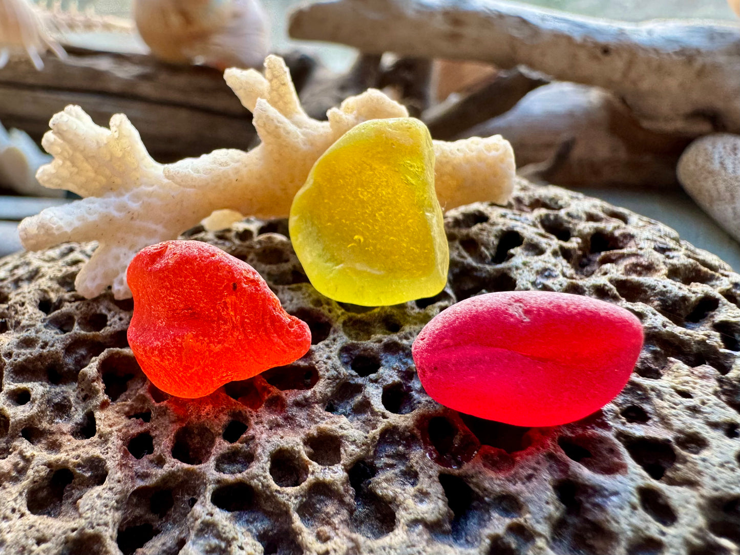 Natural Red & Yellow Sea Glass B2958 – Genuine Beach Found Jewelry Supply – Rare Sea Glass Pieces for Jewelry Making