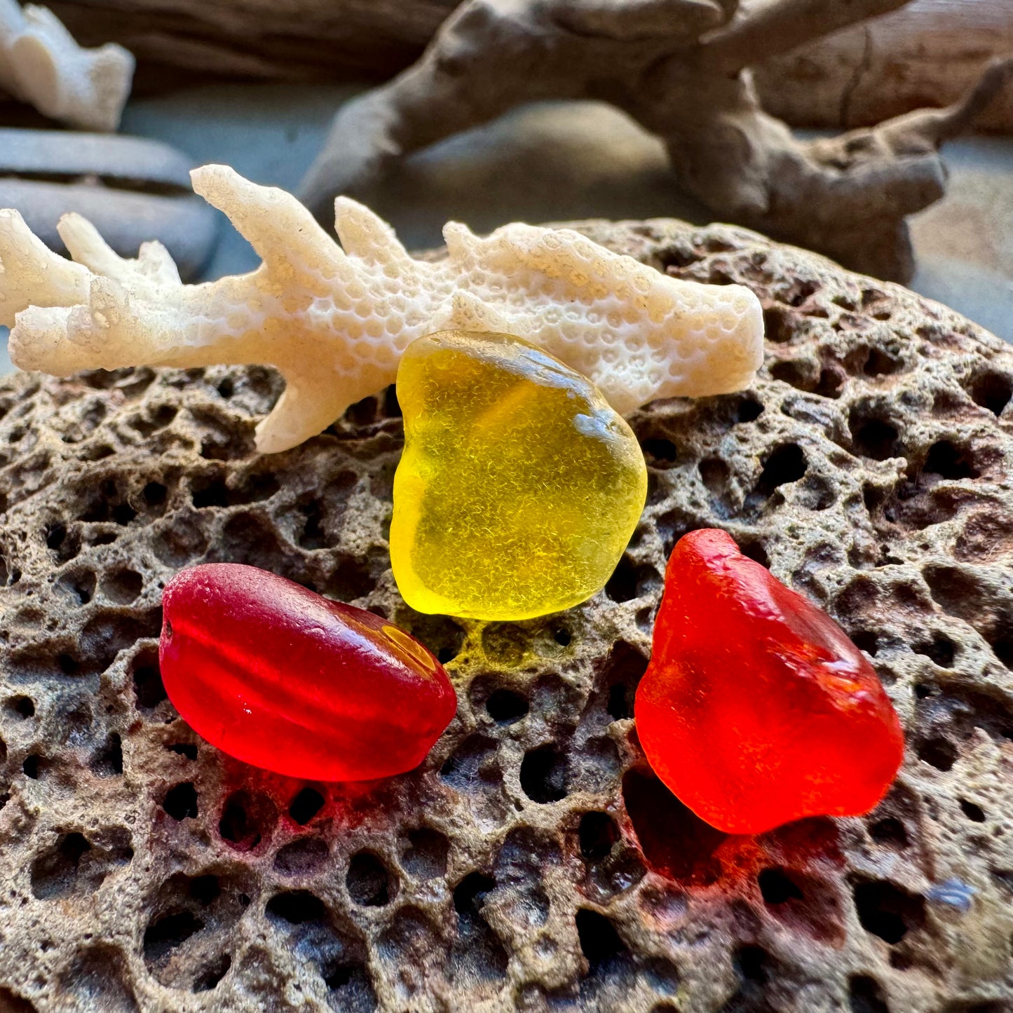 Natural Red & Yellow Sea Glass B2958 – Genuine Beach Found Jewelry Supply – Rare Sea Glass Pieces for Jewelry Making