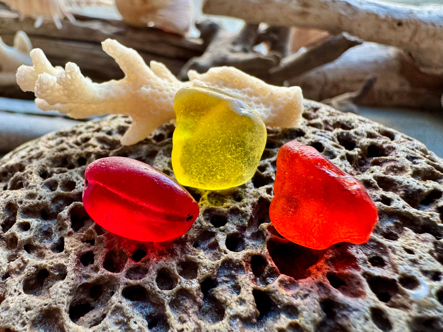 Natural Red & Yellow Sea Glass B2958 – Genuine Beach Found Jewelry Supply – Rare Sea Glass Pieces for Jewelry Making