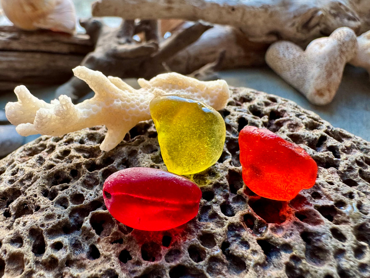 Natural Red & Yellow Sea Glass B2958 – Genuine Beach Found Jewelry Supply – Rare Sea Glass Pieces for Jewelry Making