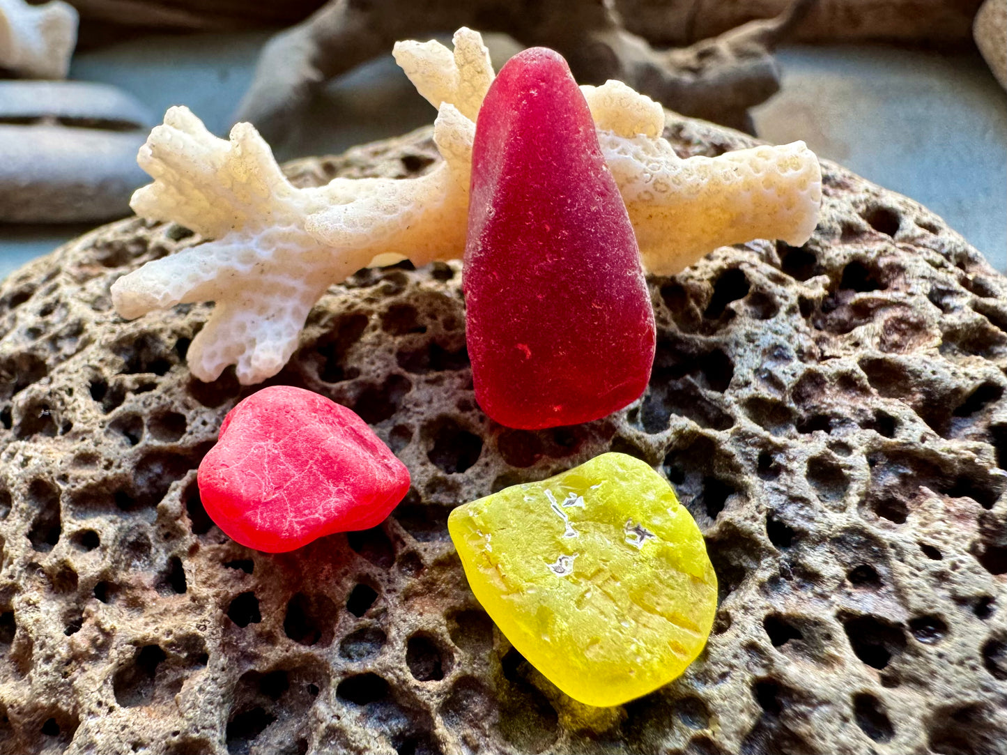 Authentic Red & Yellow Sea Glass Pieces B2959 – Natural Beach Glass for Jewelry Making, Craft Supply, Bulk Sea Glass