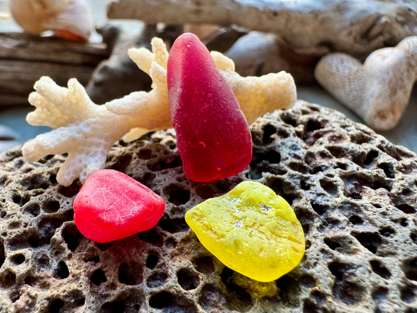 Authentic Red & Yellow Sea Glass Pieces B2959 – Natural Beach Glass for Jewelry Making, Craft Supply, Bulk Sea Glass