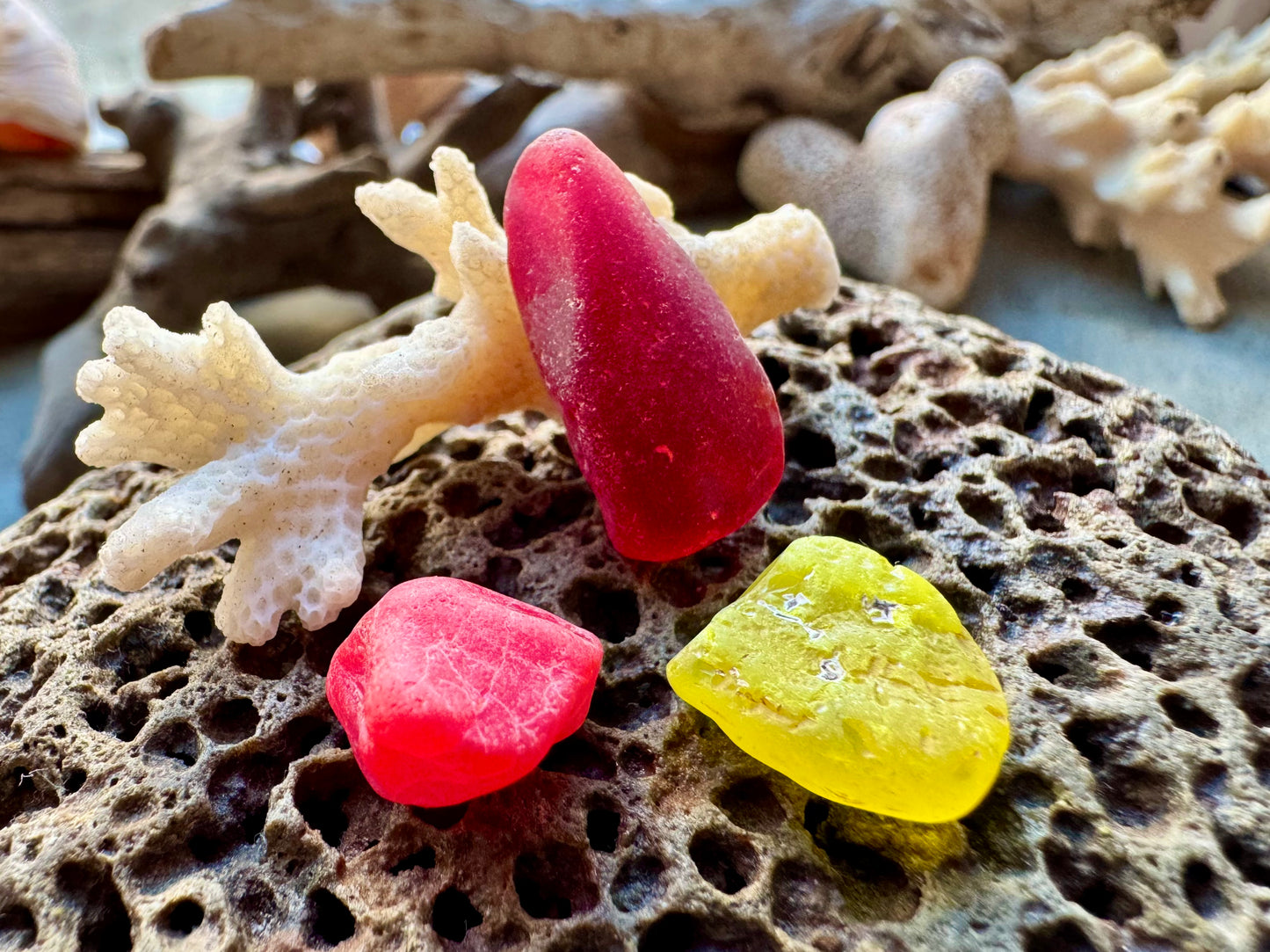 Authentic Red & Yellow Sea Glass Pieces B2959 – Natural Beach Glass for Jewelry Making, Craft Supply, Bulk Sea Glass