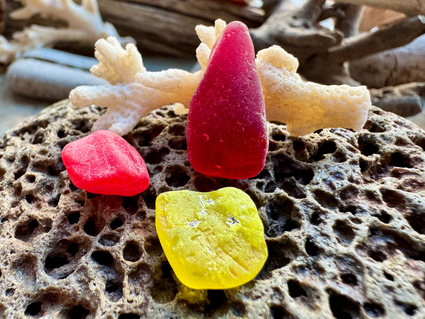 Authentic Red & Yellow Sea Glass Pieces B2959 – Natural Beach Glass for Jewelry Making, Craft Supply, Bulk Sea Glass