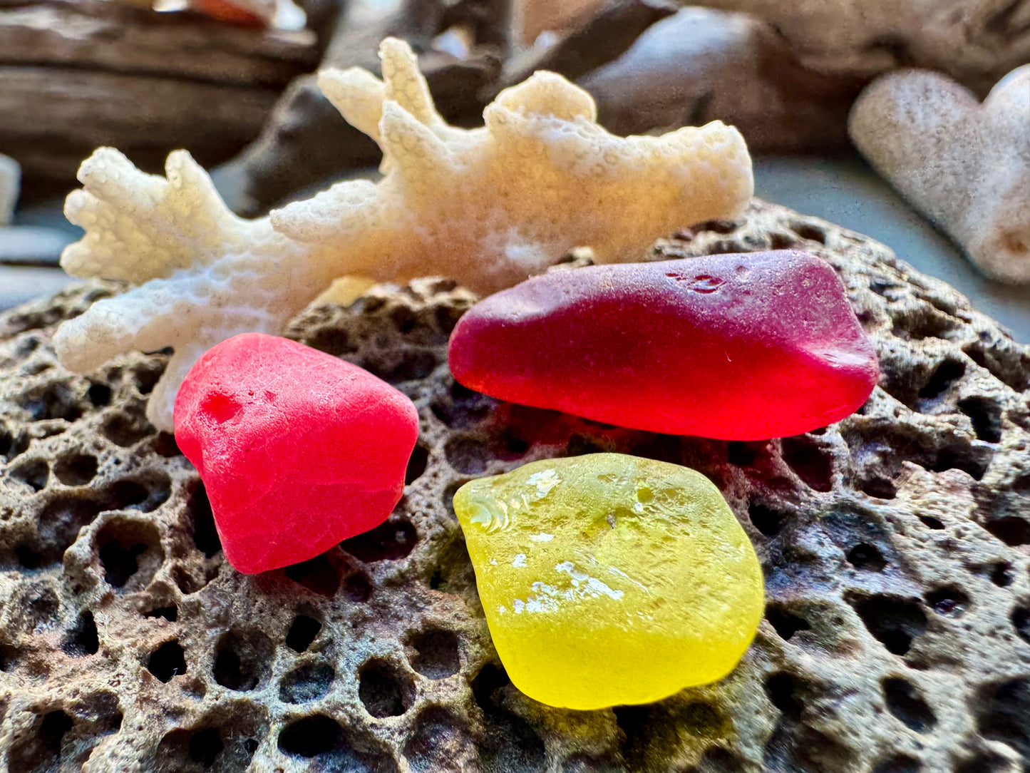 Authentic Red & Yellow Sea Glass Pieces B2959 – Natural Beach Glass for Jewelry Making, Craft Supply, Bulk Sea Glass