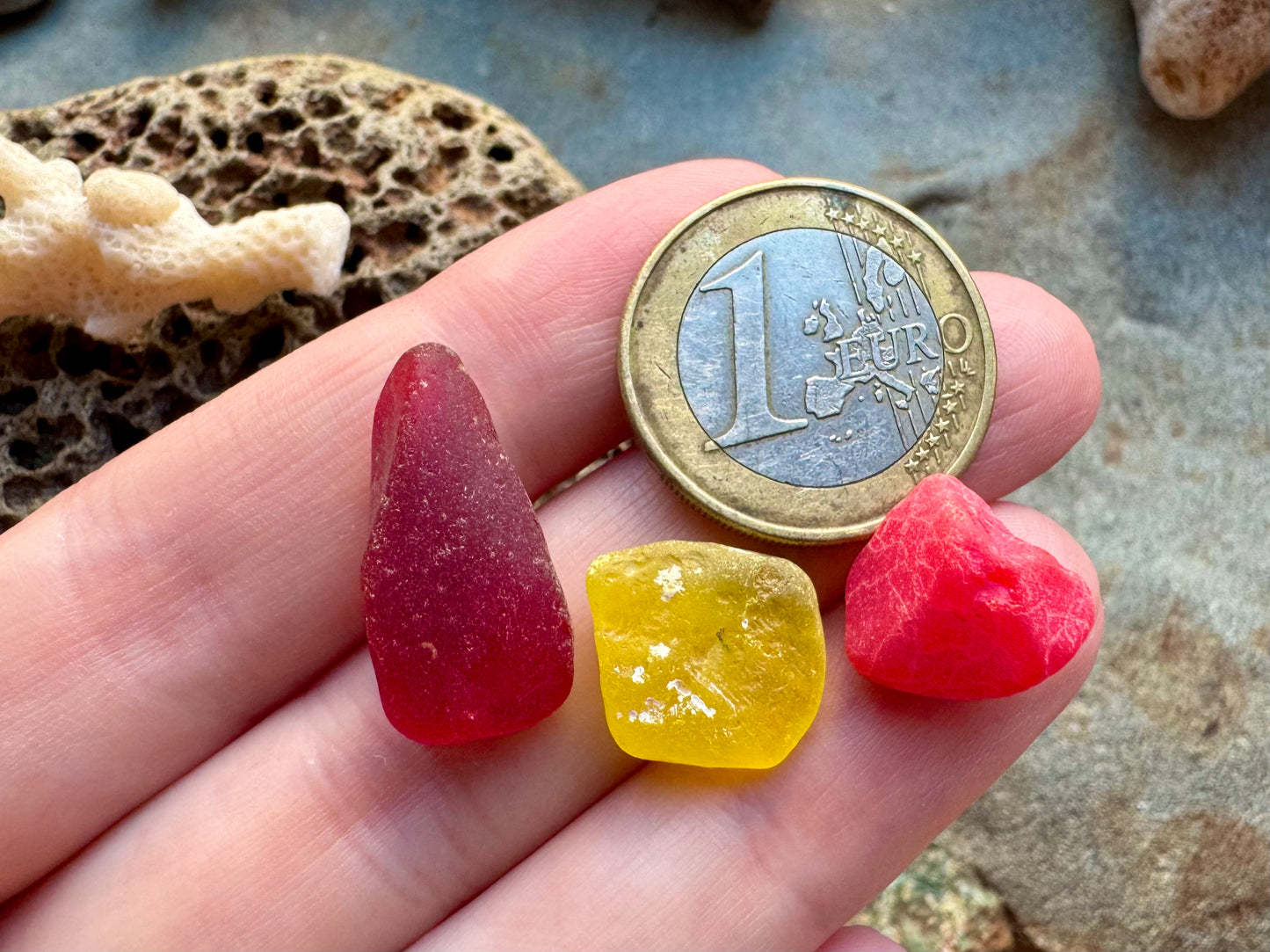 Authentic Red & Yellow Sea Glass Pieces B2959 – Natural Beach Glass for Jewelry Making, Craft Supply, Bulk Sea Glass