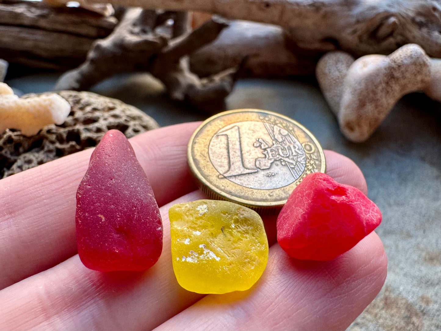 Authentic Red & Yellow Sea Glass Pieces B2959 – Natural Beach Glass for Jewelry Making, Craft Supply, Bulk Sea Glass
