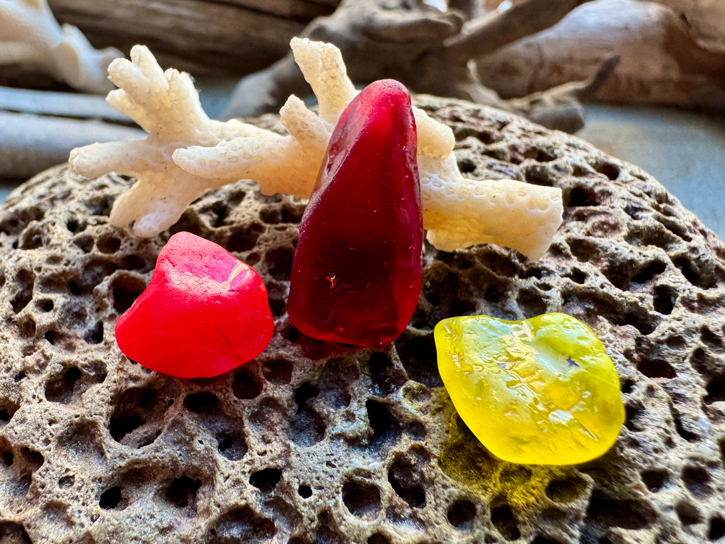 Authentic Red & Yellow Sea Glass Pieces B2959 – Natural Beach Glass for Jewelry Making, Craft Supply, Bulk Sea Glass