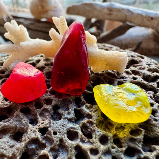 Authentic Red & Yellow Sea Glass Pieces B2959 – Natural Beach Glass for Jewelry Making, Craft Supply, Bulk Sea Glass