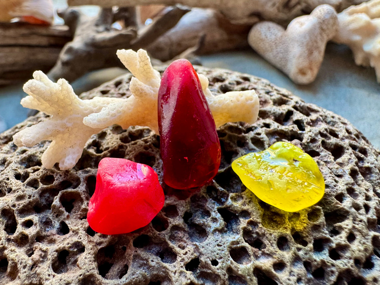 Authentic Red & Yellow Sea Glass Pieces B2959 – Natural Beach Glass for Jewelry Making, Craft Supply, Bulk Sea Glass