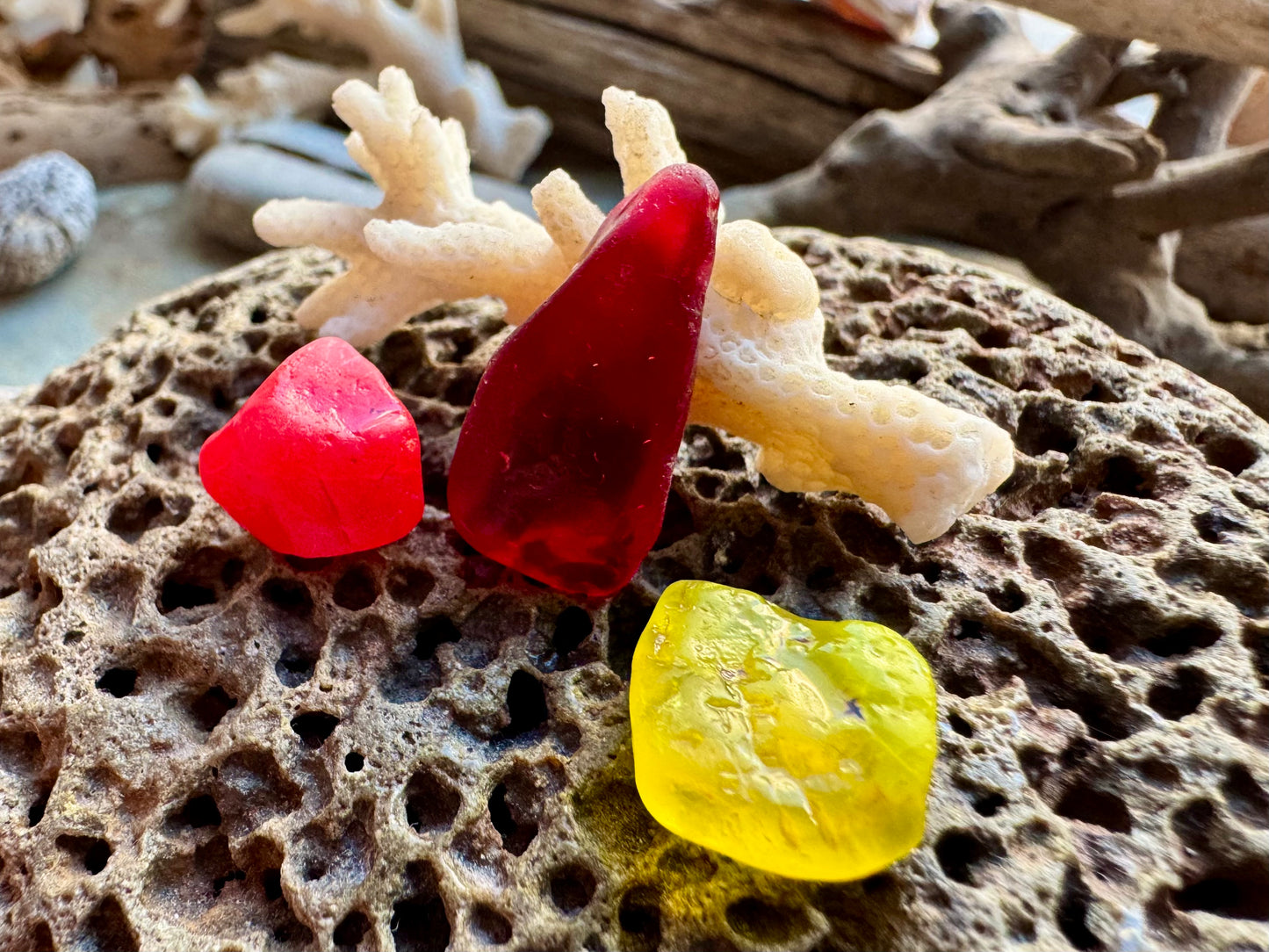 Authentic Red & Yellow Sea Glass Pieces B2959 – Natural Beach Glass for Jewelry Making, Craft Supply, Bulk Sea Glass