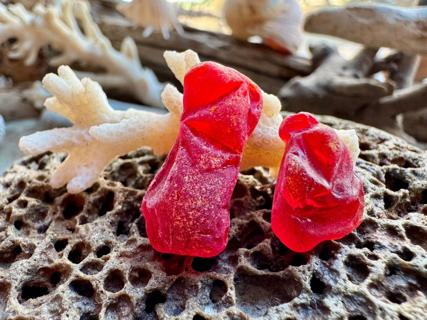 Red Genuine Sea Glass Pair B2963 for Jewelry Making – Rare Ruby Beach Glass Pieces, Pendant Supplies