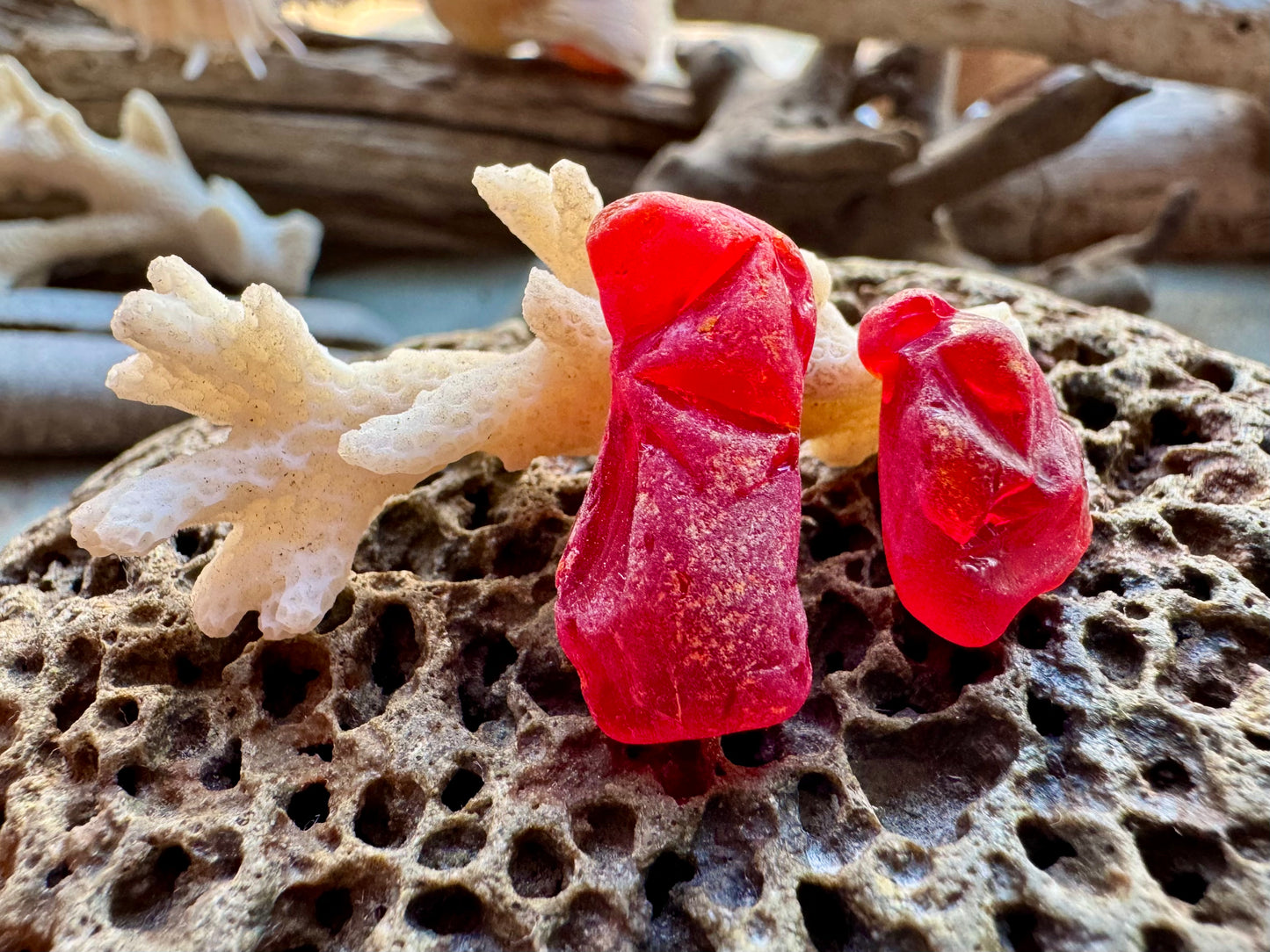 Red Genuine Sea Glass Pair B2963 for Jewelry Making – Rare Ruby Beach Glass Pieces, Pendant Supplies