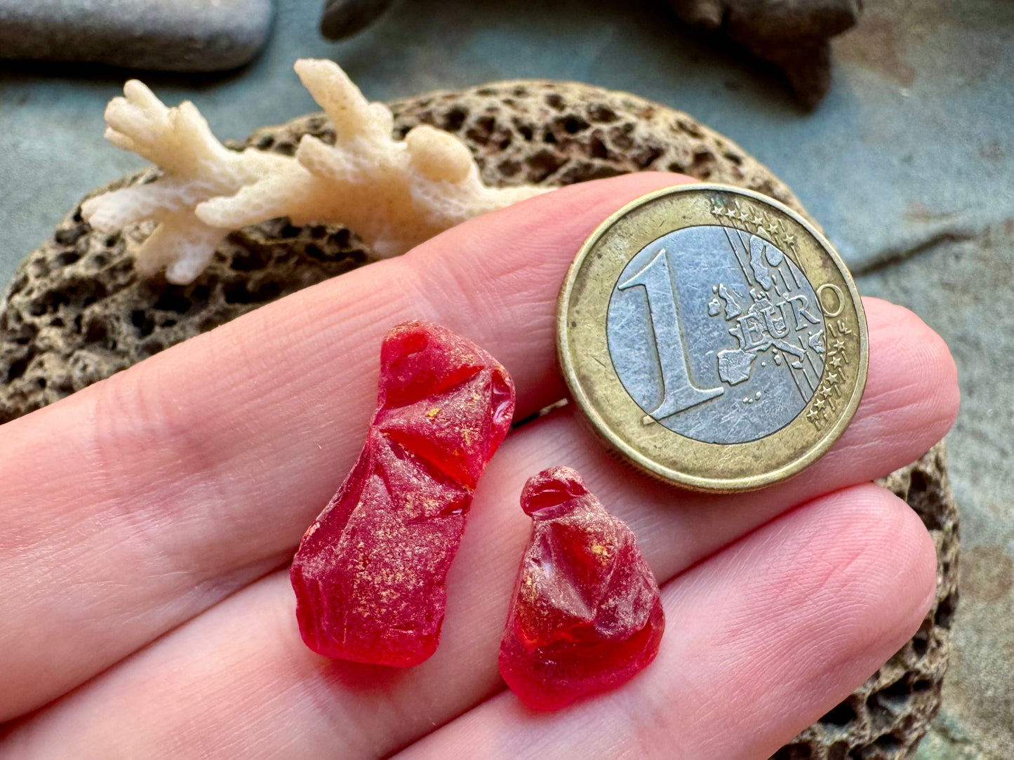 Red Genuine Sea Glass Pair B2963 for Jewelry Making – Rare Ruby Beach Glass Pieces, Pendant Supplies