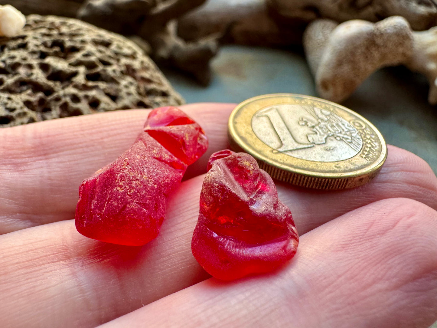 Red Genuine Sea Glass Pair B2963 for Jewelry Making – Rare Ruby Beach Glass Pieces, Pendant Supplies