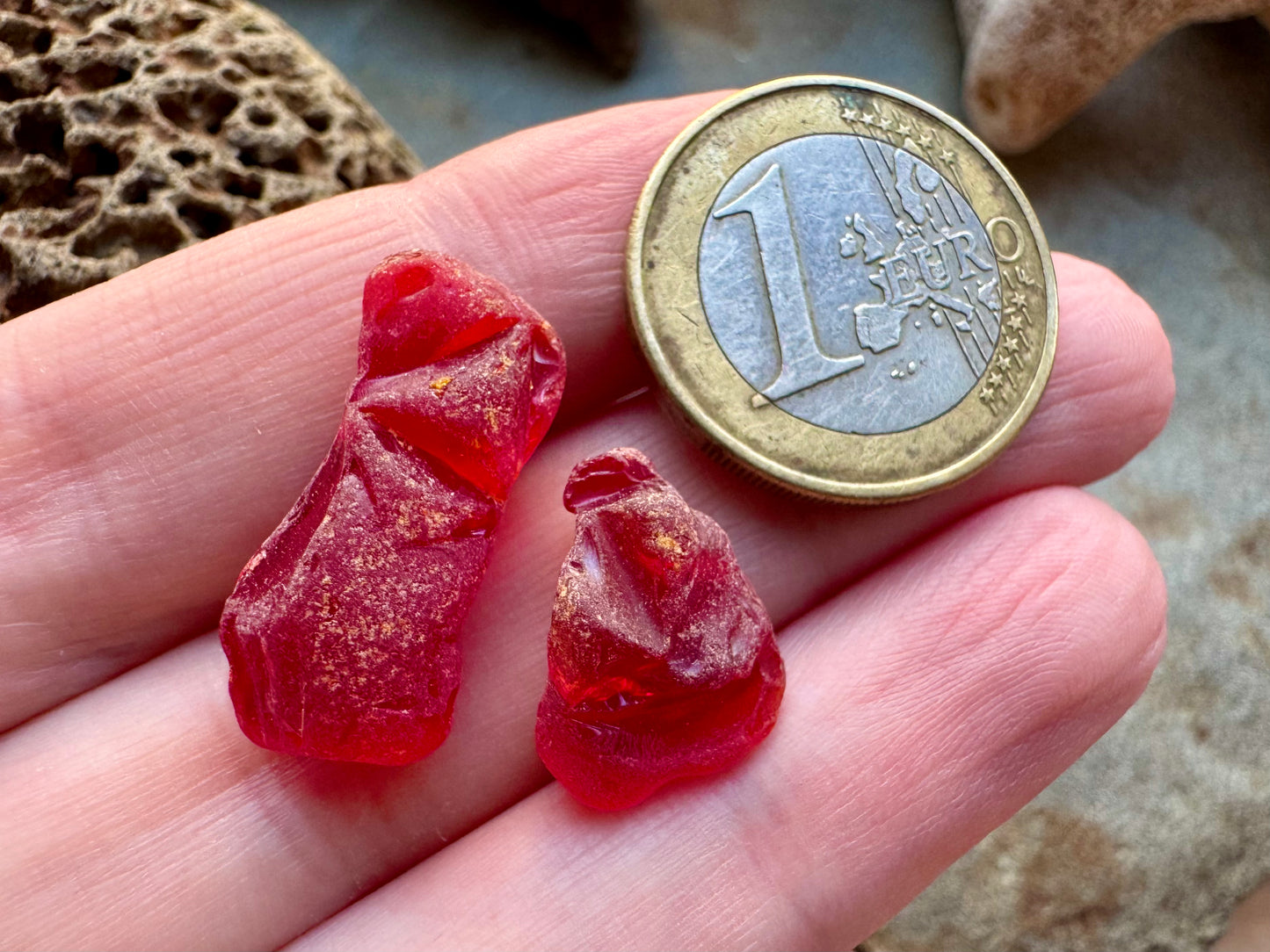 Red Genuine Sea Glass Pair B2963 for Jewelry Making – Rare Ruby Beach Glass Pieces, Pendant Supplies