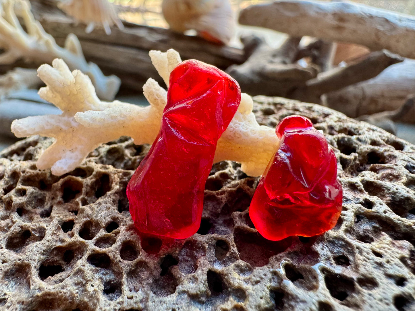 Red Genuine Sea Glass Pair B2963 for Jewelry Making – Rare Ruby Beach Glass Pieces, Pendant Supplies