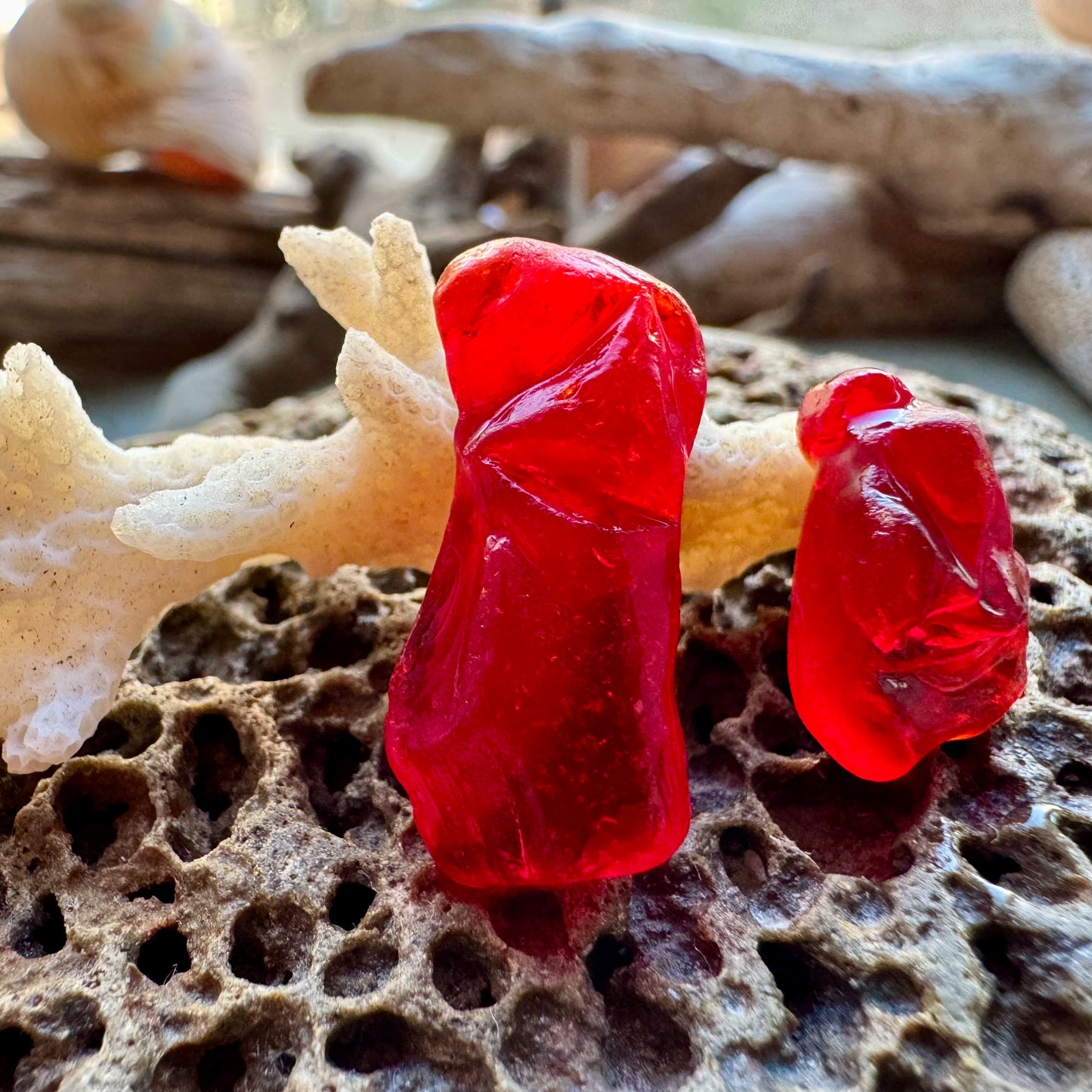 Red Genuine Sea Glass Pair B2963 for Jewelry Making – Rare Ruby Beach Glass Pieces, Pendant Supplies