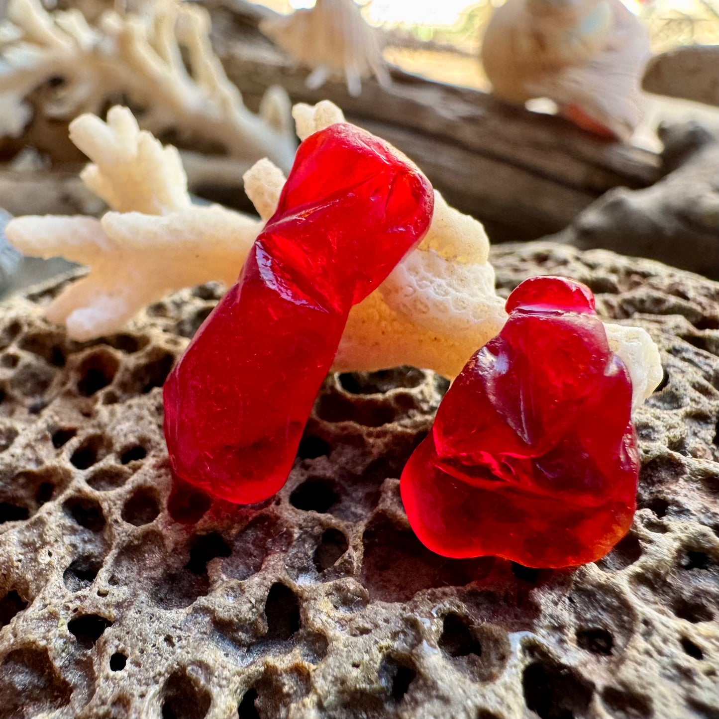 Red Genuine Sea Glass Pair B2963 for Jewelry Making – Rare Ruby Beach Glass Pieces, Pendant Supplies