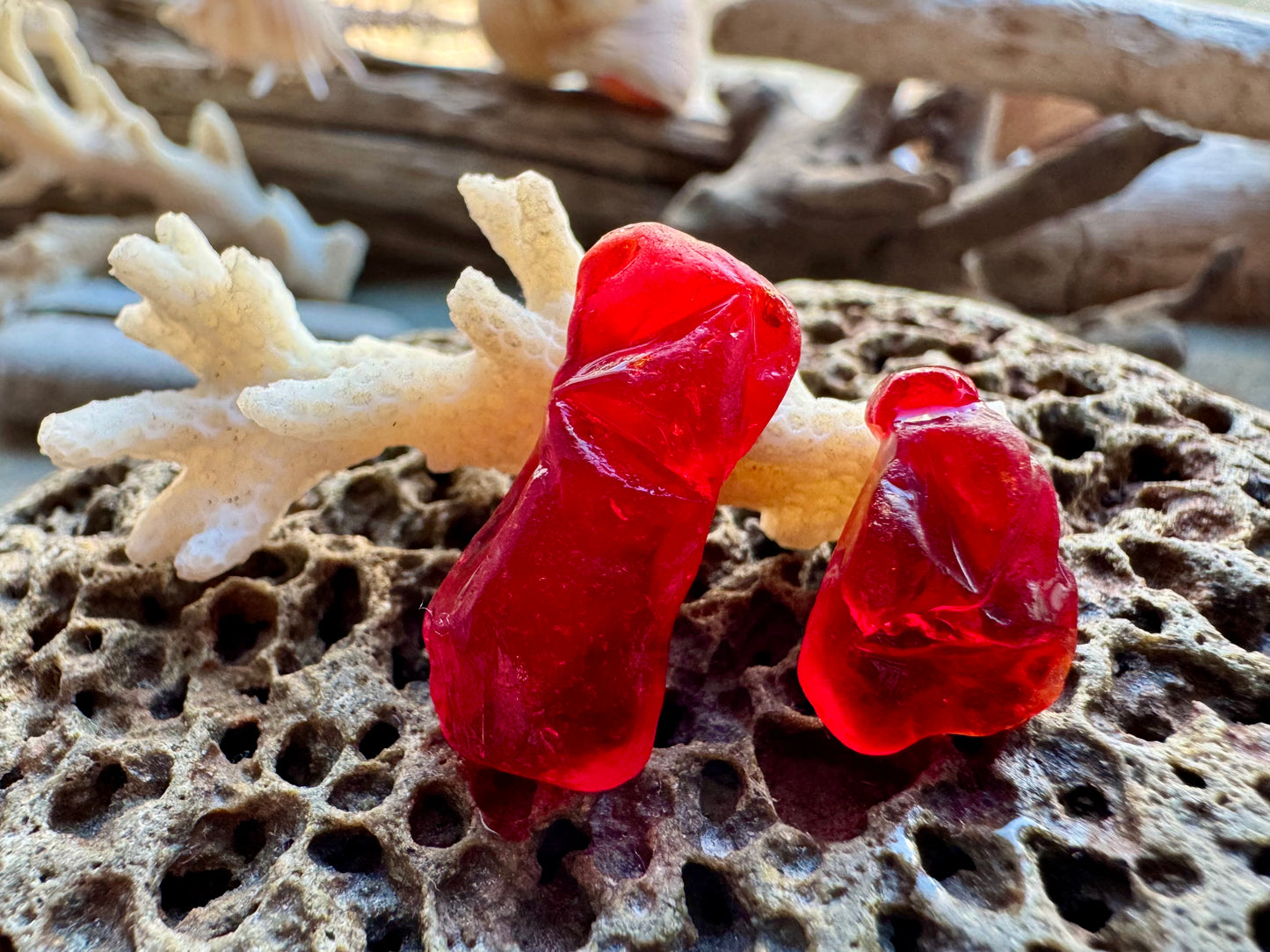 Red Genuine Sea Glass Pair B2963 for Jewelry Making – Rare Ruby Beach Glass Pieces, Pendant Supplies