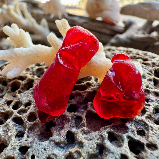 Red Genuine Sea Glass Pair B2963 for Jewelry Making – Rare Ruby Beach Glass Pieces, Pendant Supplies