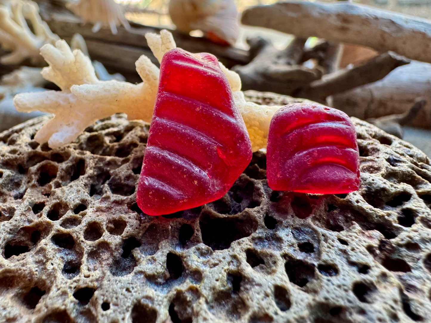 Rare Red Sea Glass Pieces B2965 – Genuine Beach Found Sea Glass for Jewelry Making 2 pcs