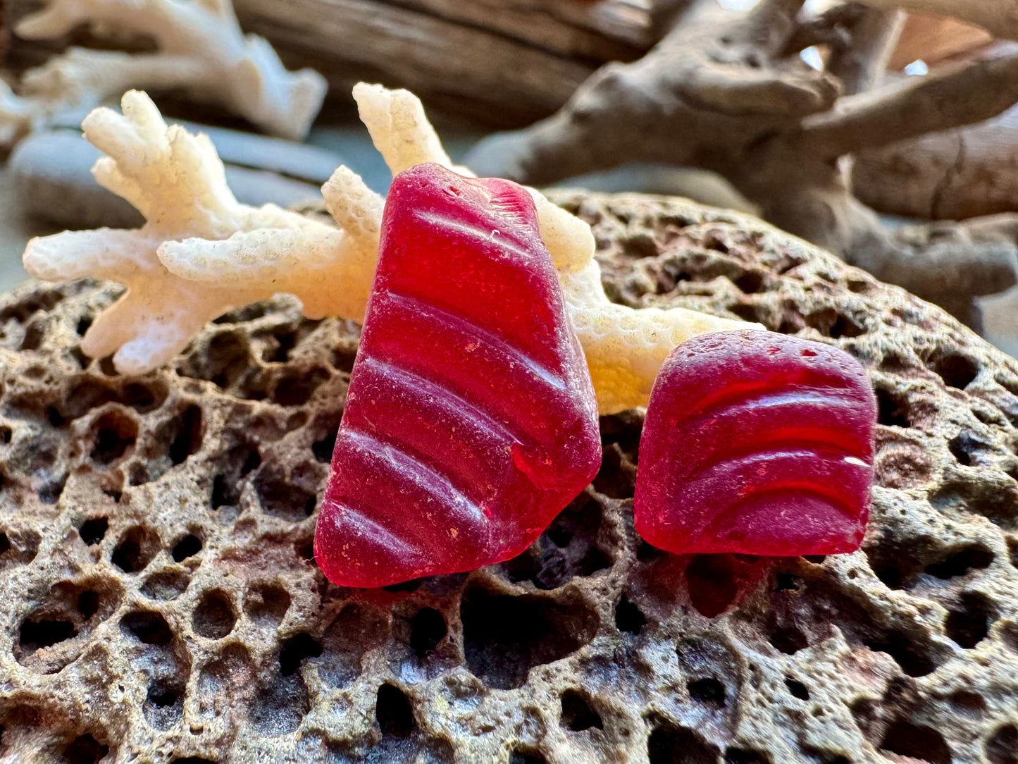 Rare Red Sea Glass Pieces B2965 – Genuine Beach Found Sea Glass for Jewelry Making 2 pcs