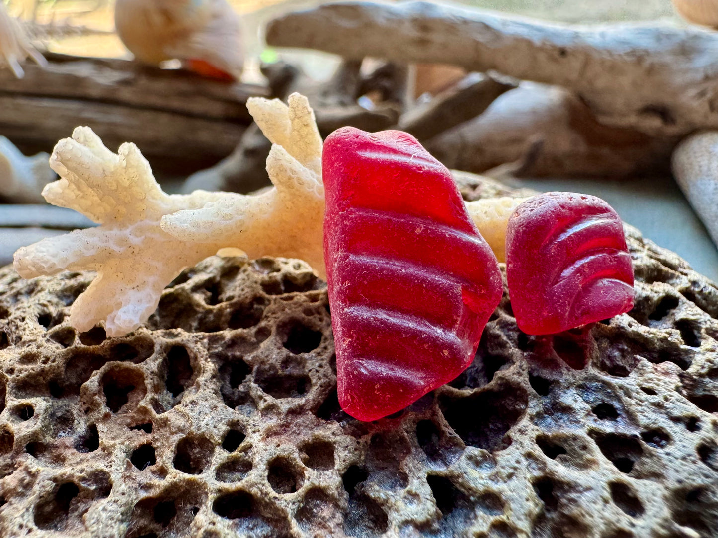 Rare Red Sea Glass Pieces B2965 – Genuine Beach Found Sea Glass for Jewelry Making 2 pcs