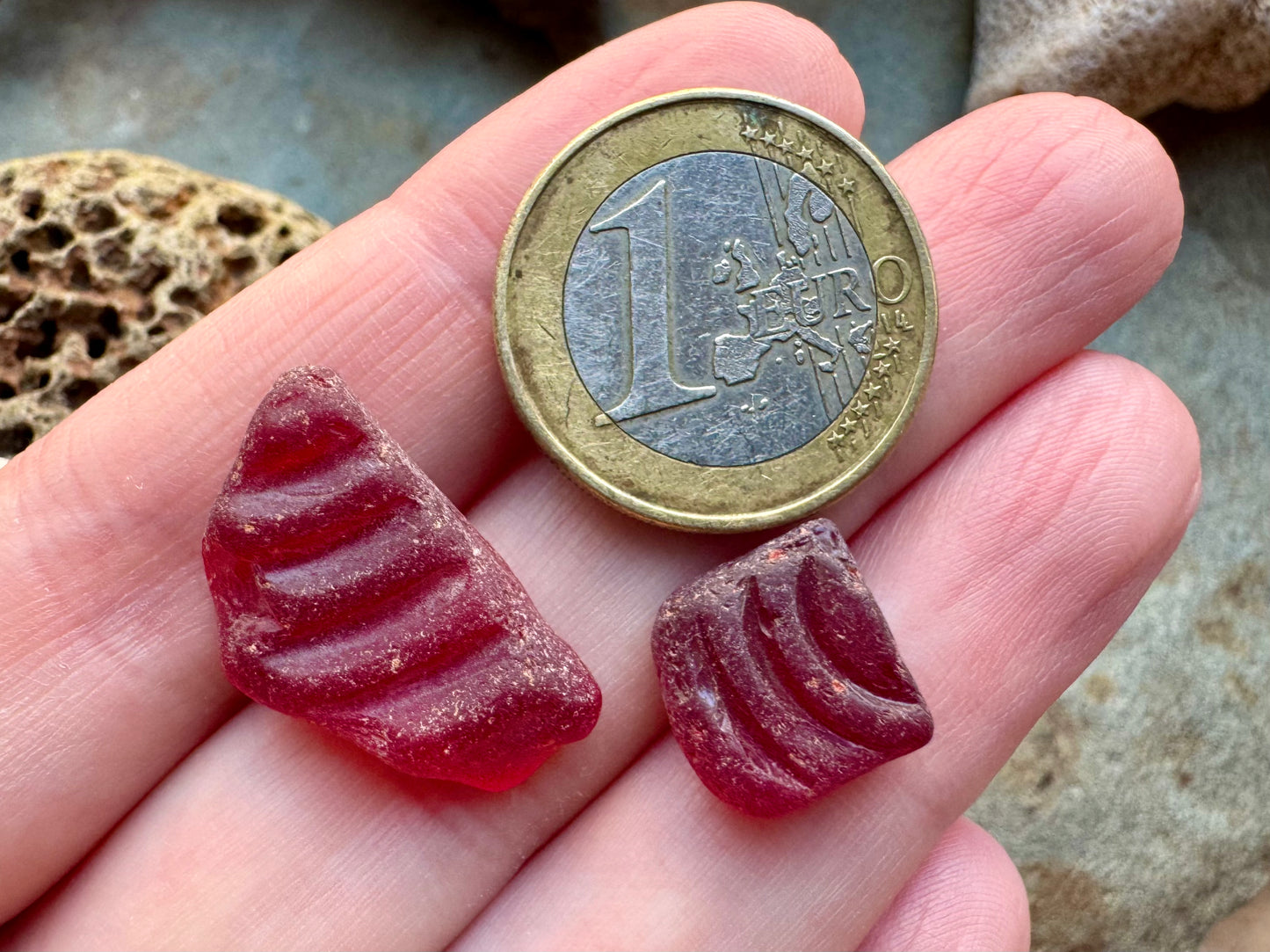 Rare Red Sea Glass Pieces B2965 – Genuine Beach Found Sea Glass for Jewelry Making 2 pcs